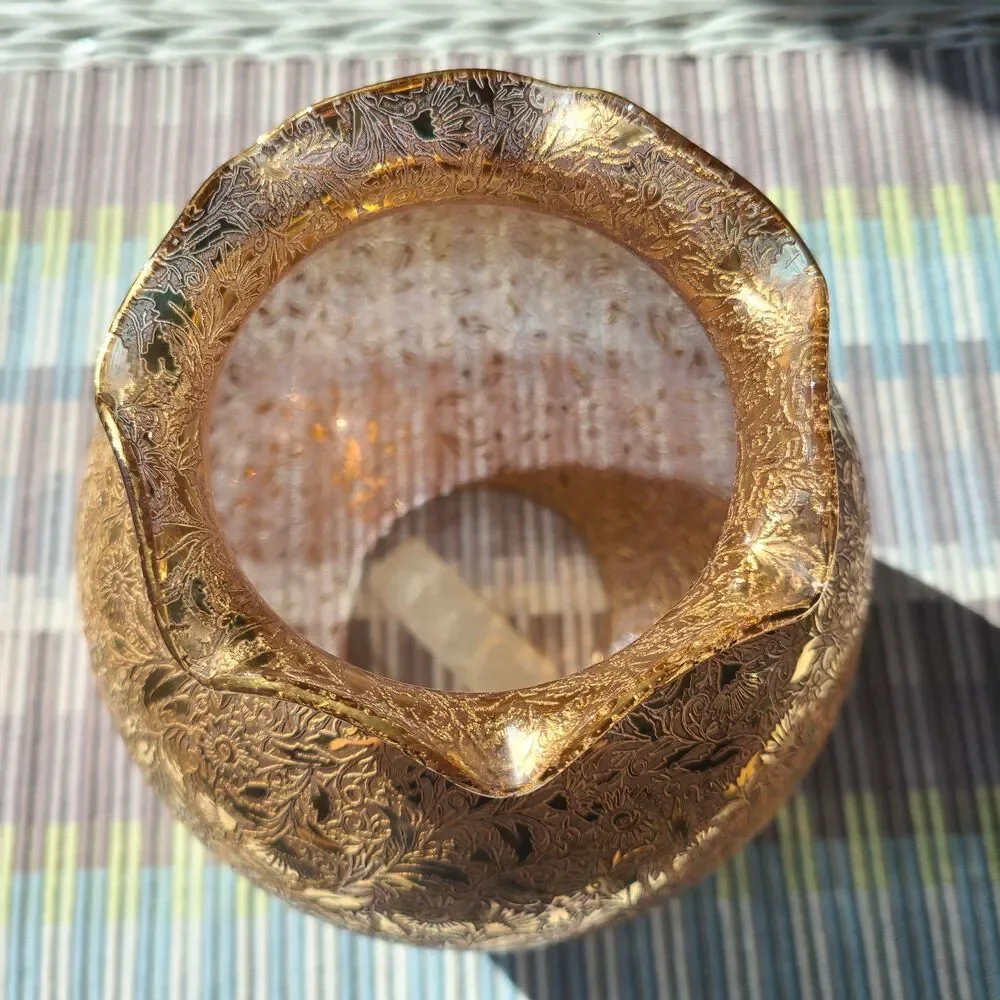 Vintage Glastonbury Lotus 22K Gold Encrusted Rose Bowl Globe Vase Ruffled Rim